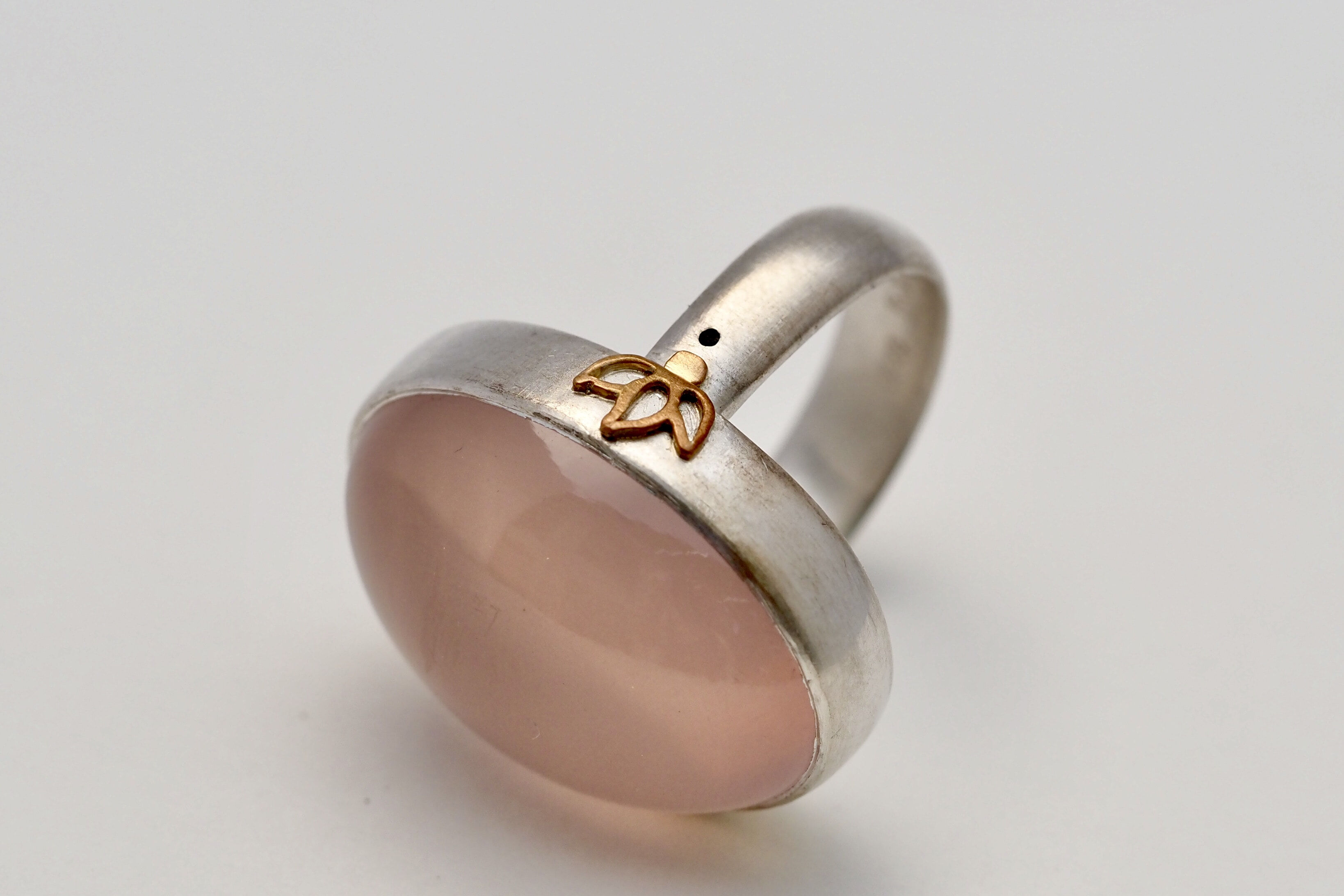 Rose Quartz Ring with Lotus Design 